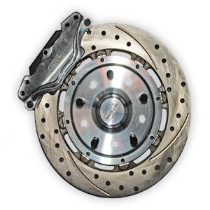 Aerospace Components - Aerospace Ford Mustang Front 2 Piston Floater Pro Street Disc Brakes 1979-1993 5 Lug Drilled, Slotted, Plated