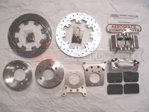 Aerospace Components - Aerospace Ford 8.8 Rear Pro Street Disc Brakes 4 Lug w/ C-Clip Elims Drilled, Slotted, Plated
