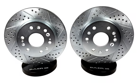 AM Autoparts Rear Brake Rotor Set For 1994-2004 Ford Mustang – Slotted & X-Drilled, G-Coated, 267mm