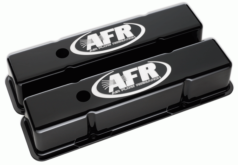 Air Flow Research - AFR SBC Aluminum Valve Tall Covers CNC Engraved, Black Powder Coat - Image 1