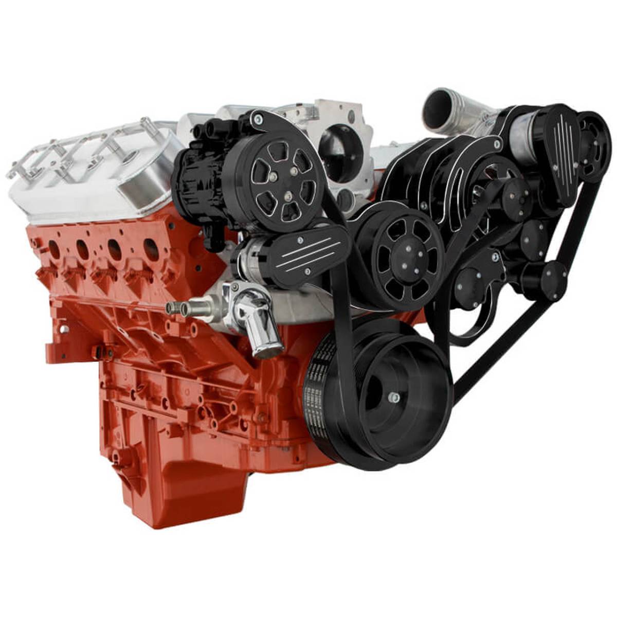 CVF Racing - CVF Wraptor Chevy LS Engine Procharger Serpentine Bracket System with Power Steering & Alternator - Black Diamond Finish - Image 1