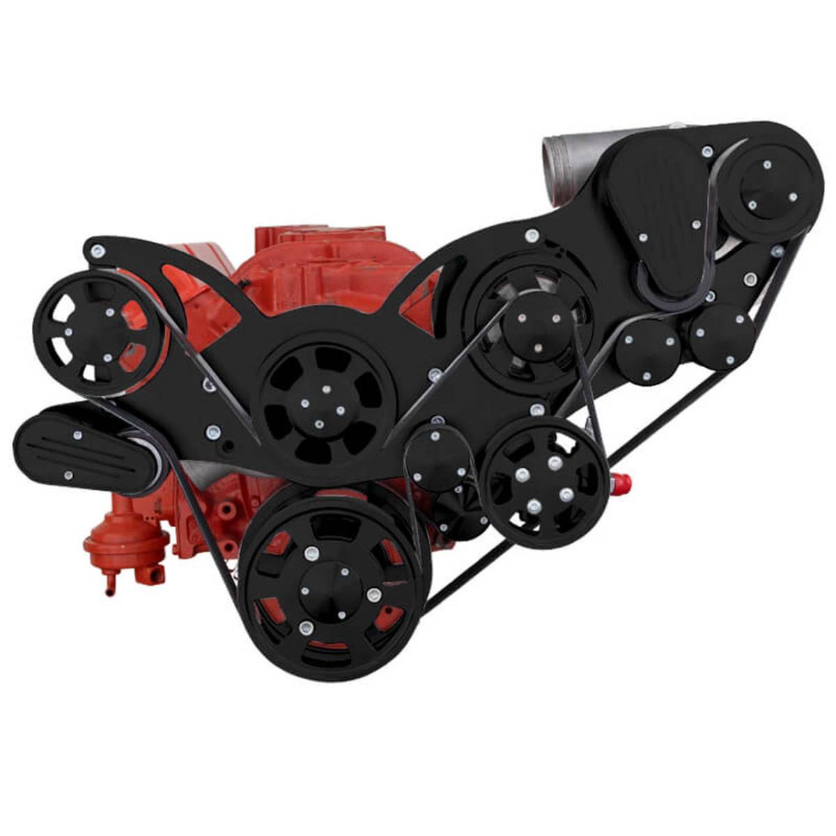 CVF Racing - CVF Wraptor Chevy Small Block Procharger Serpentine Bracket System with Power Steering and Alternator - Black - Image 1