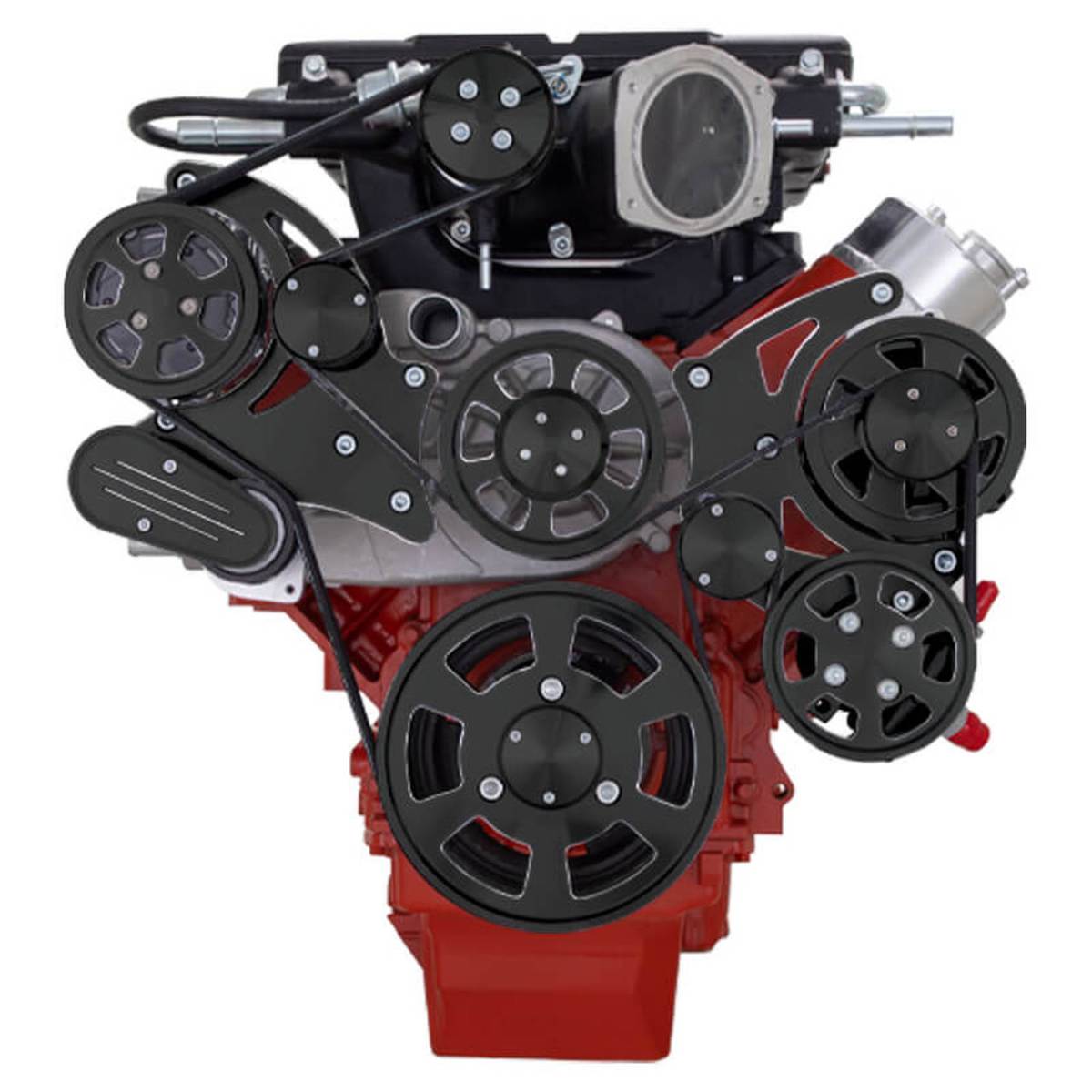 CVF Racing - CVF Wraptor Chevy LS Engine Magnuson Serpentine Bracket System with Alternator AC and Power Steering - Black Diamond Finish - Image 1