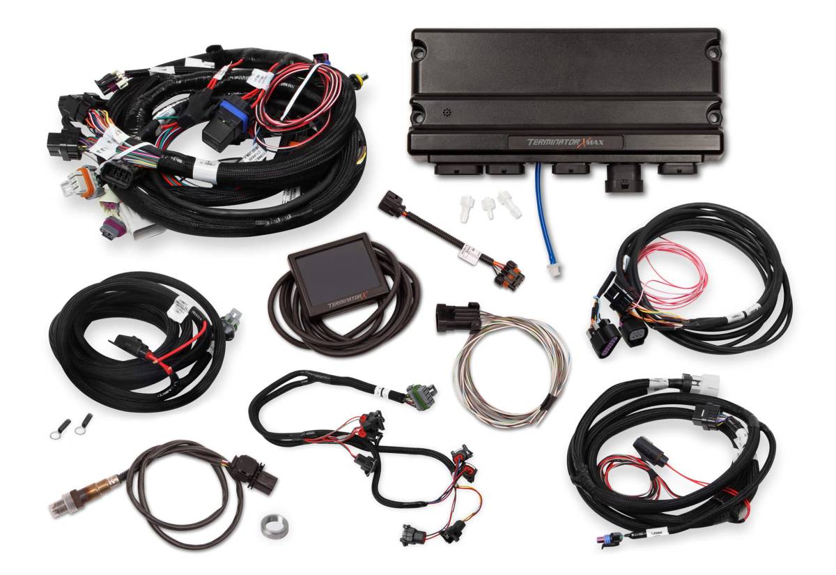 TERMINATOR X MAX LS1 24X/1X MPFI KIT,GM LS 24X CRANK,1X CAM,EV6 INJECTORS,DRIVE BY WIRE THROTTLE BODY & TRANSMISSION CONTROL,3.5 TOUCHSCREEN,COMPATIBLE WITH LS1/LS6 ENGINES 