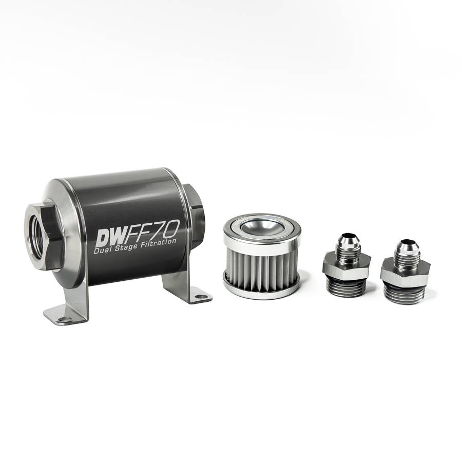 DeatschWerks - DeatshWerks In-Line Universal Fuel Filter Kit - Stainless Steel 5 Micron, 6AN, 70mm - Image 1