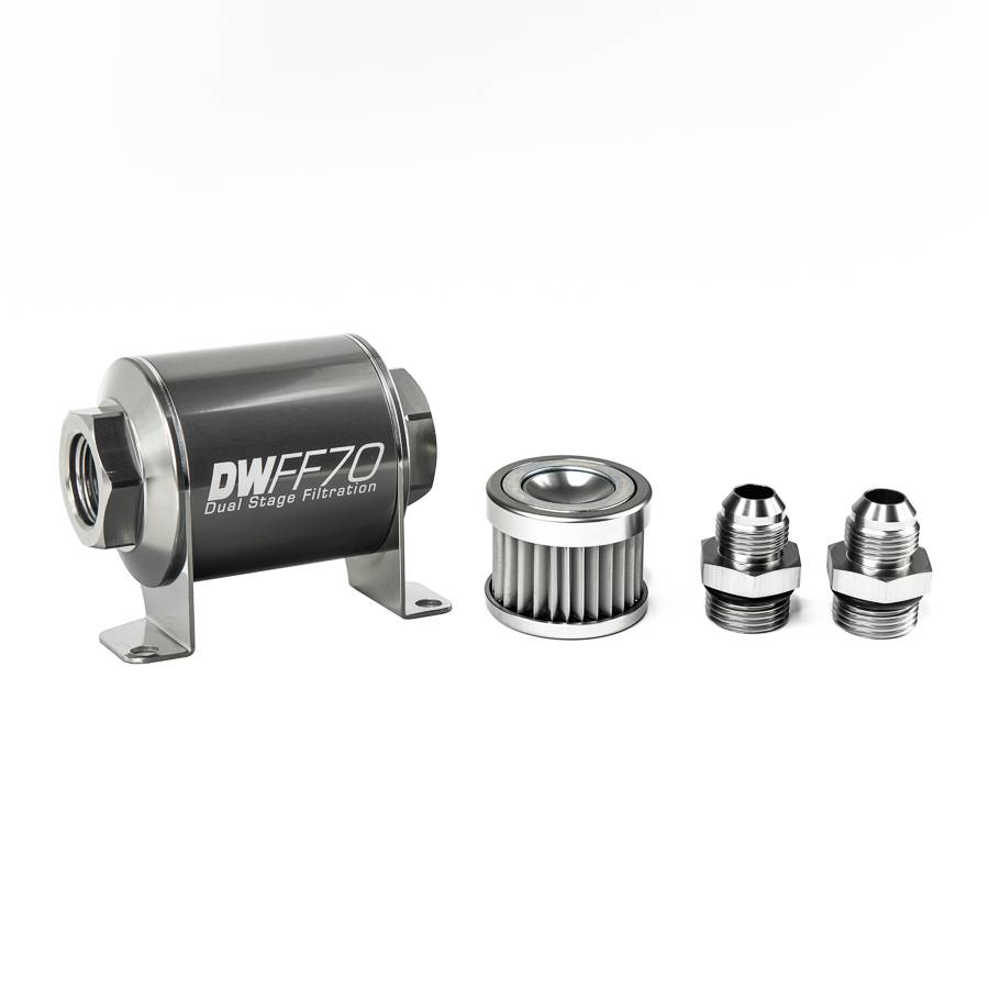DeatschWerks - DeatshWerks In-Line Universal Fuel Filter Kit - Stainless Steel 5 Micron, 8AN, 70mm - Image 1