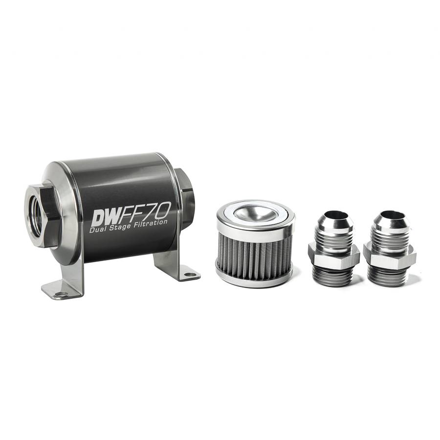 DeatschWerks - DeatshWerks In-Line Universal Fuel Filter Kit - Stainless Steel 40 Micron, 10AN, 70mm - Image 1
