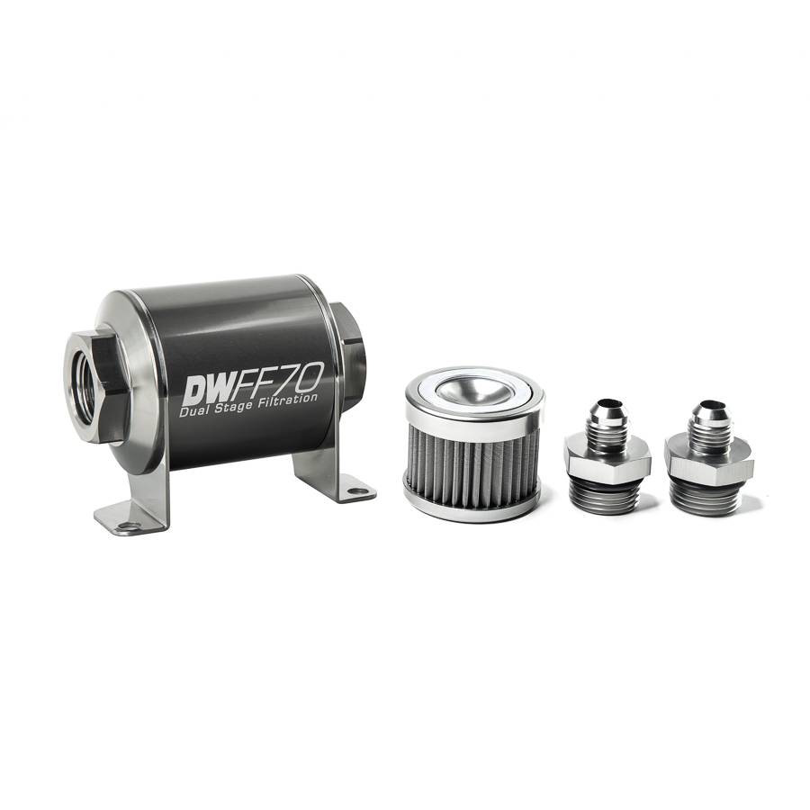 DeatschWerks - DeatshWerks In-Line Universal Fuel Filter Kit - Stainless Steel 40 Micron, 6AN, 70mm - Image 1