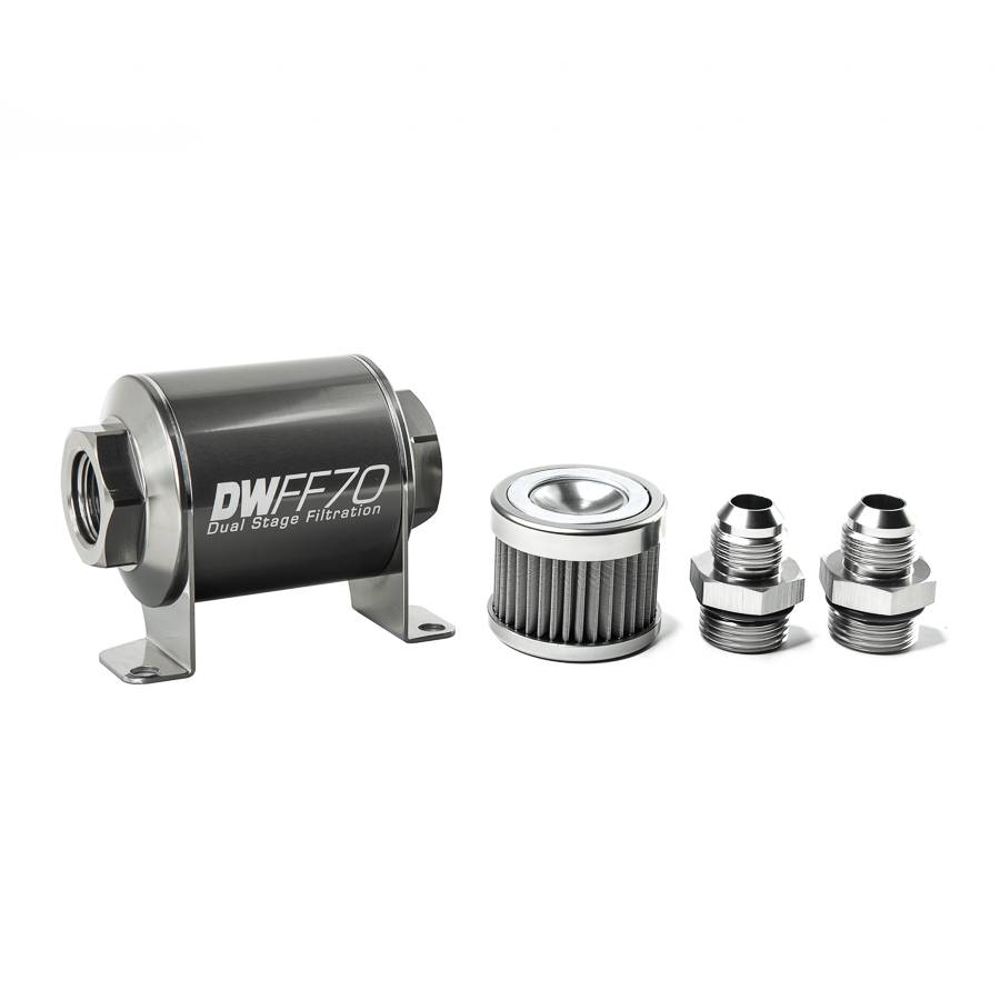 DeatschWerks - DeatshWerks In-Line Universal Fuel Filter Kit - Stainless Steel 40 Micron, 8AN, 70mm - Image 1