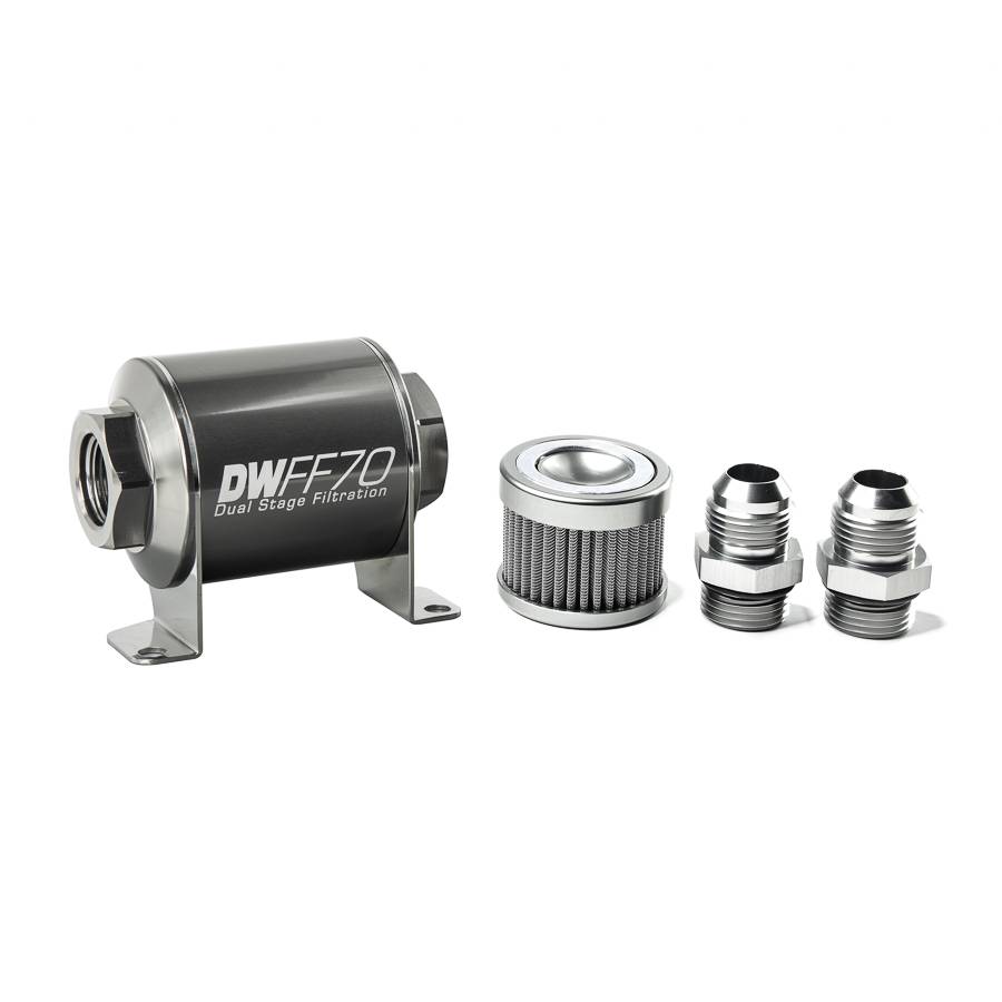 DeatschWerks - DeatshWerks In-Line Universal Fuel Filter Kit - Stainless Steel 100 Micron, 10AN, 70mm - Image 1