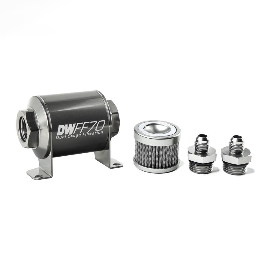 DeatschWerks - DeatshWerks In-Line Universal Fuel Filter Kit - Stainless Steel 100 Micron, 6AN, 70mm - Image 1