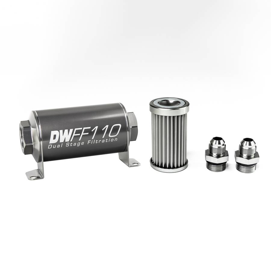 DeatschWerks - DeatshWerks In-Line Universal Fuel Filter Kit - Stainless Steel 5 Micron, 8AN, 110mm - Image 1
