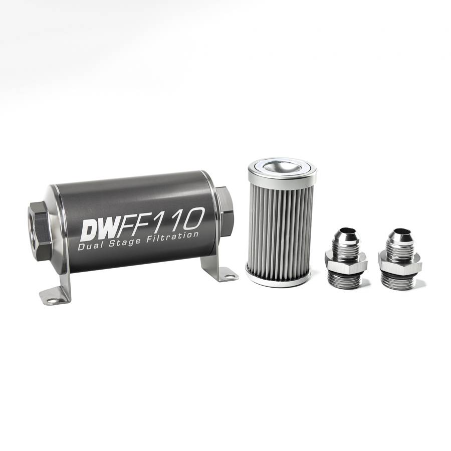 DeatschWerks - DeatshWerks In-Line Universal Fuel Filter Kit - Stainless Steel 10 Micron, 8AN, 110mm - Image 1