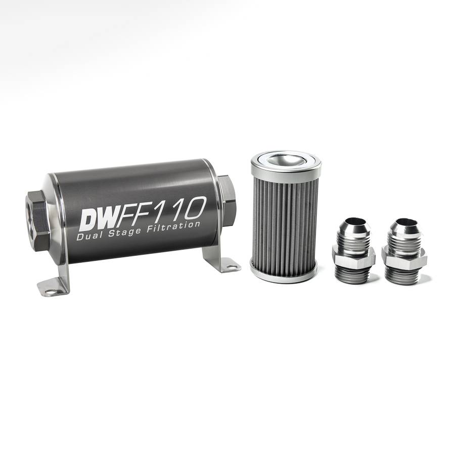 DeatschWerks - DeatshWerks In-Line Universal Fuel Filter Kit - Stainless Steel 40 Micron, 10AN, 110mm - Image 1