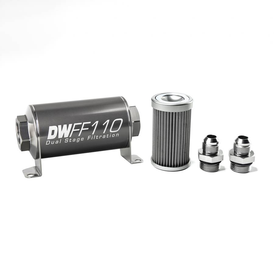 DeatschWerks - DeatshWerks In-Line Universal Fuel Filter Kit - Stainless Steel 40 Micron, 8AN, 110mm - Image 1