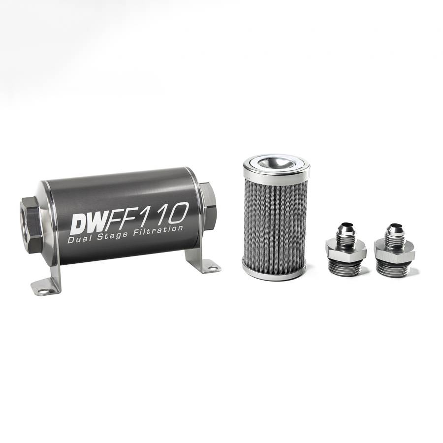 DeatschWerks - DeatshWerks In-Line Universal Fuel Filter Kit - Stainless Steel 100 Micron, 6AN, 110mm - Image 1