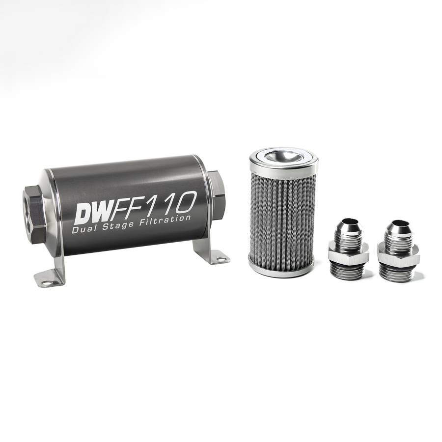 DeatschWerks - DeatshWerks In-Line Universal Fuel Filter Kit - Stainless Steel 100 Micron, 8AN, 110mm - Image 1