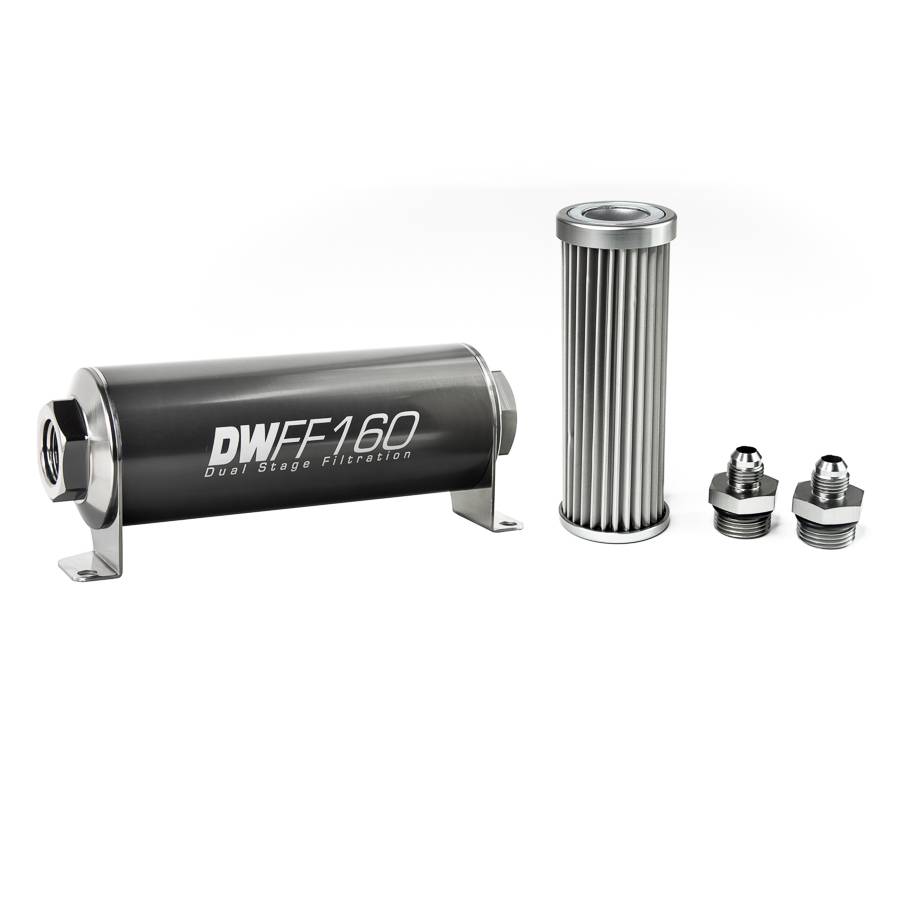 DeatschWerks - DeatshWerks In-Line Universal Fuel Filter Kit - Stainless Steel 5 micron, 6AN, 160mm - Image 1