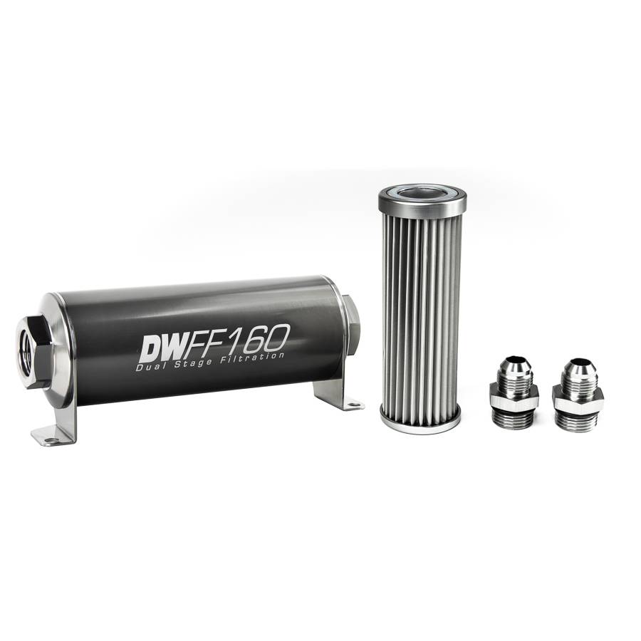 DeatschWerks - DeatshWerks In-Line Universal Fuel Filter Kit - Stainless Steel 5 micron, 8AN, 160mm - Image 1