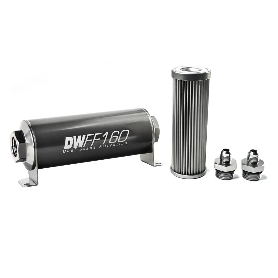 DeatschWerks - DeatshWerks In-Line Universal Fuel Filter Kit - Stainless Steel 10 micron, 6AN, 160mm - Image 1