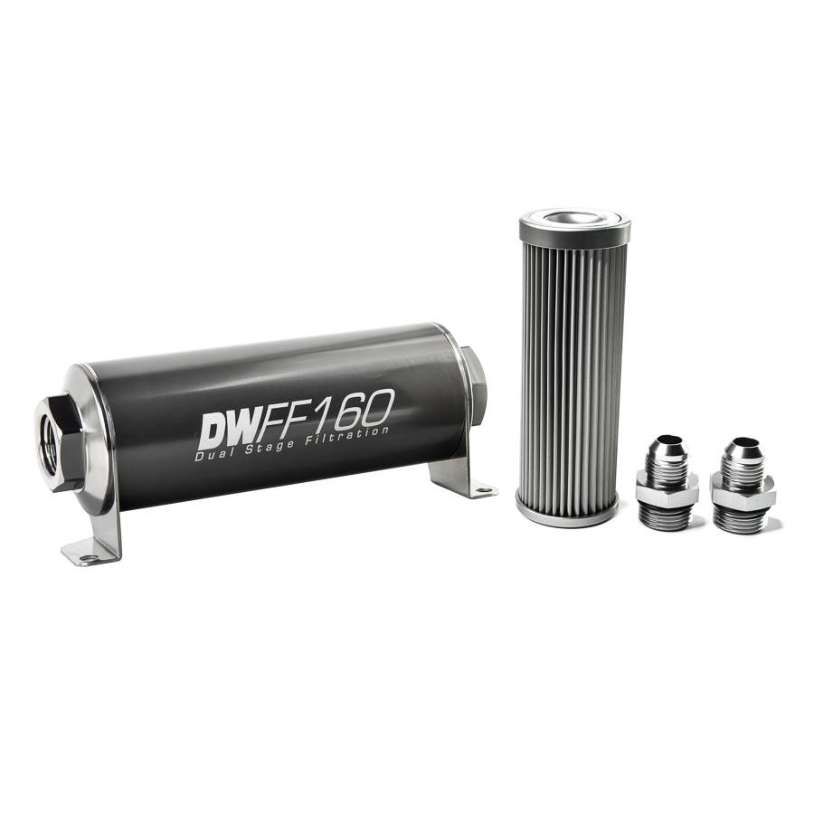DeatschWerks - DeatshWerks In-Line Universal Fuel Filter Kit - Stainless Steel 10 micron, 8AN, 160mm - Image 1
