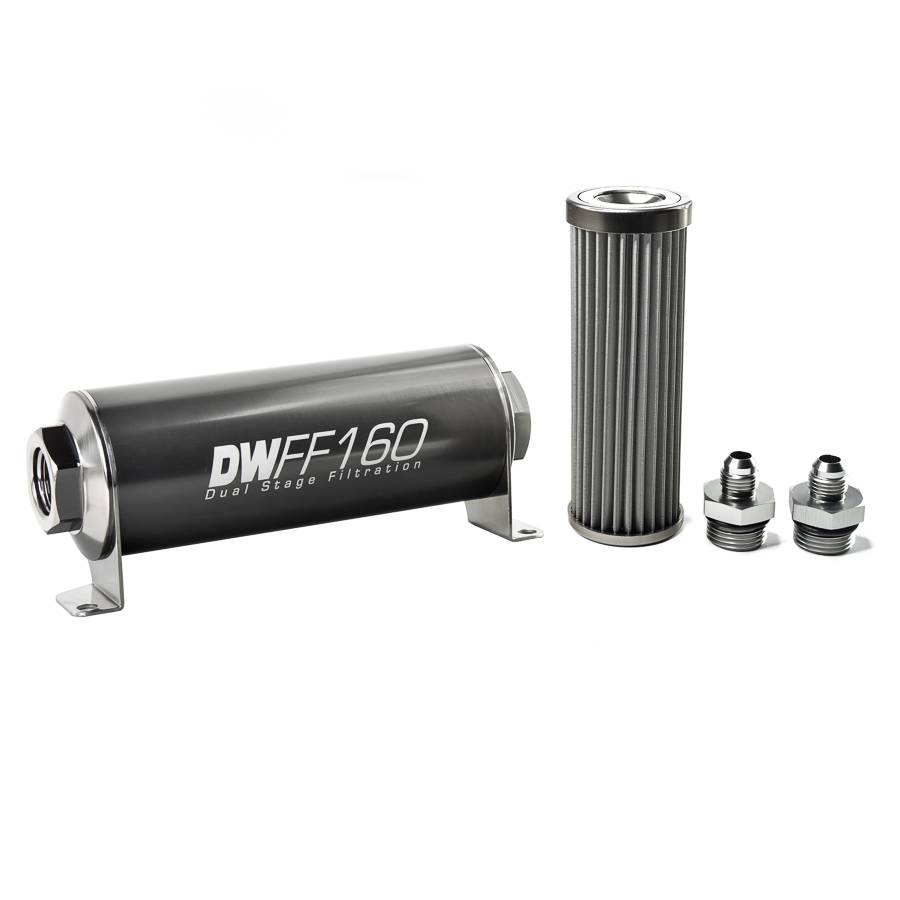 DeatschWerks - DeatshWerks In-Line Universal Fuel Filter Kit - Stainless Steel 40 micron, 6AN, 160mm - Image 1