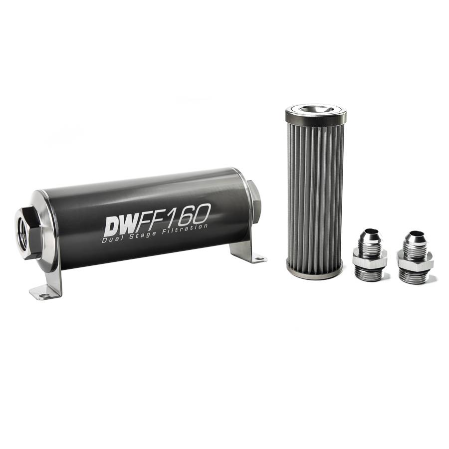DeatschWerks - DeatshWerks In-Line Universal Fuel Filter Kit - Stainless Steel 40 micron, 8AN, 160mm - Image 1