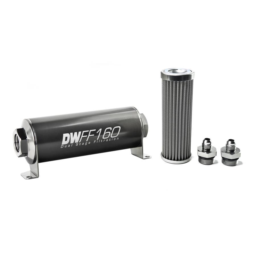 DeatschWerks - DeatshWerks In-Line Universal Fuel Filter Kit - Stainless Steel 100 micron, 6AN, 160mm - Image 1