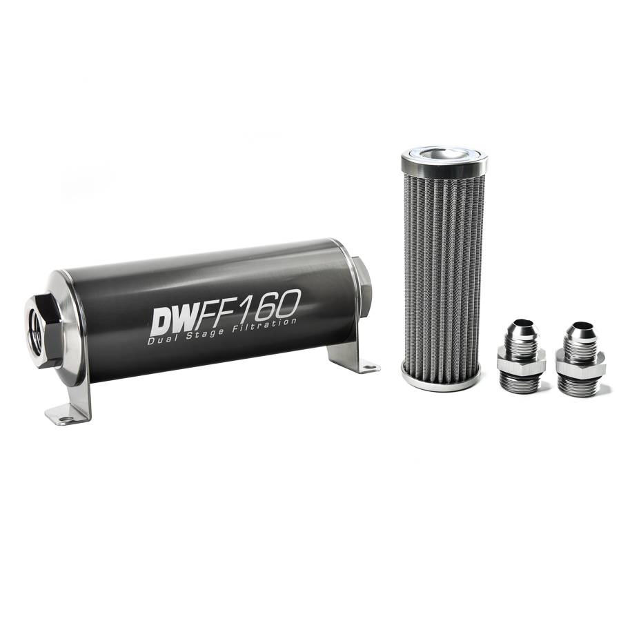 DeatschWerks - DeatshWerks In-Line Universal Fuel Filter Kit - Stainless Steel 100 micron, 8AN, 160mm - Image 1