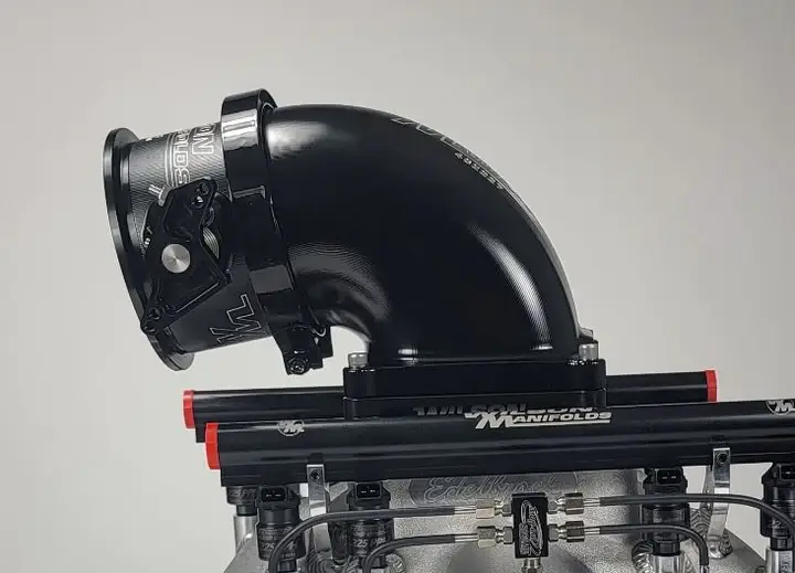 Wilson Manifold - Wilson Manifolds 123MM Hi-Boost Throttle Body + 4500 Billet Elbow Combo V-Band ( Black) - Image 1