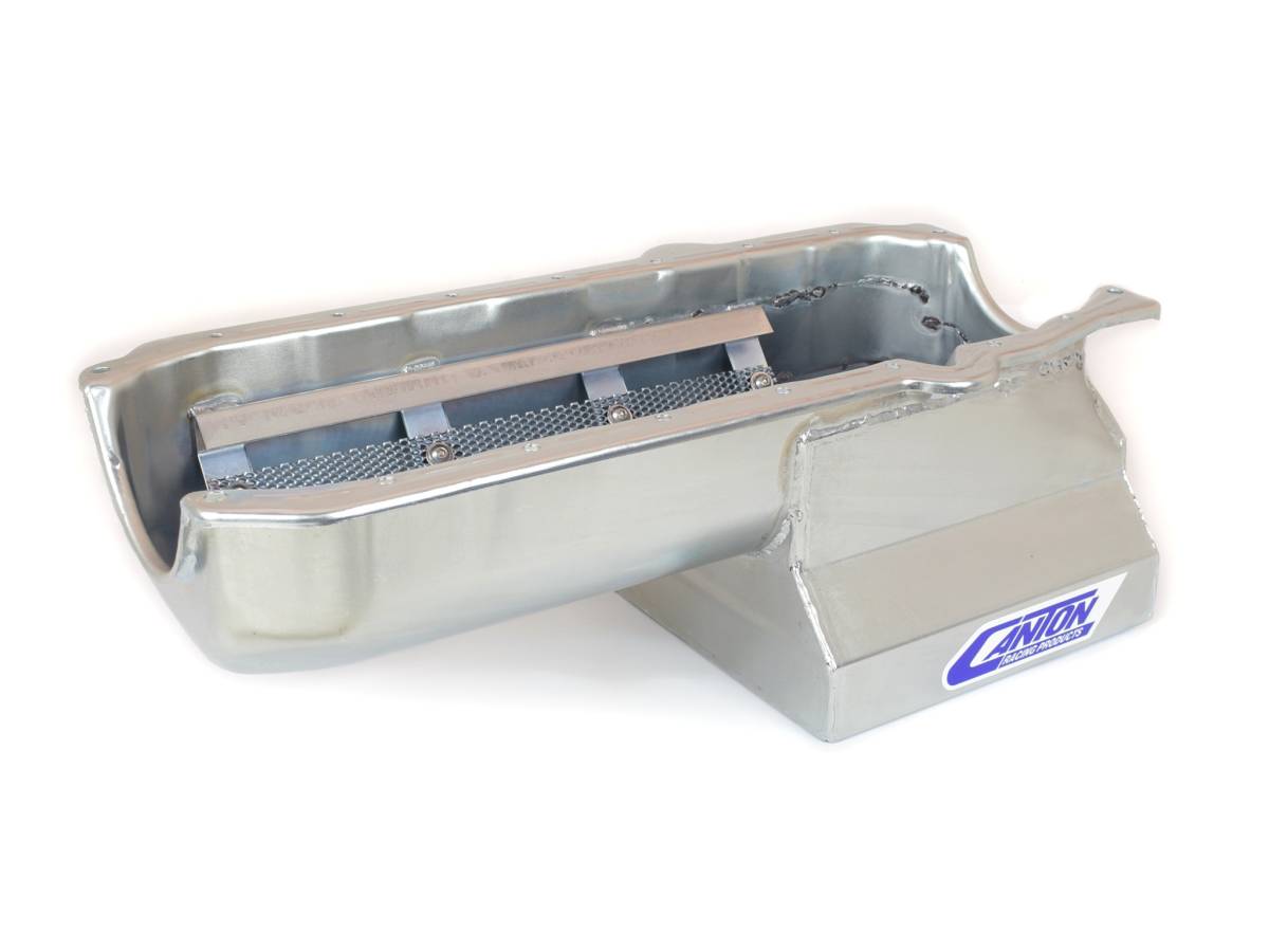 Canton Racing Products - Canton "T" Sump Drag Race Chevy SBC Pre-1980 Blocks w/ Left Side Dipstick Oil Pan - Silver - Image 1