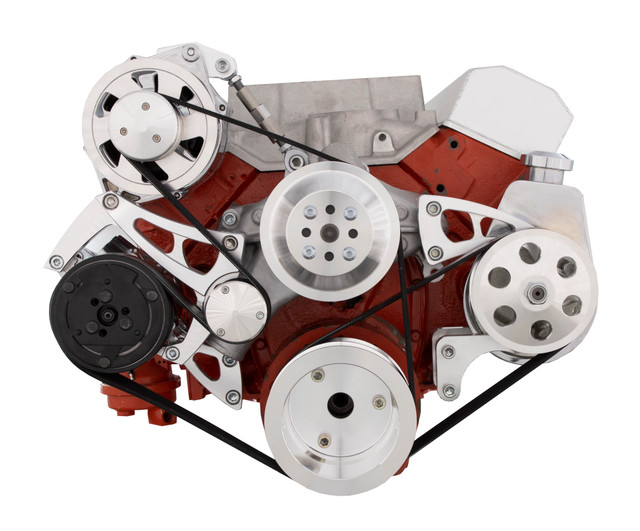 CVF Racing - CVF Chevy Small Block Serpentine Conversion System with Mid-Mount AC, Alternator, Power Steering Brackets, For Long Water Pump - Polished - Image 1