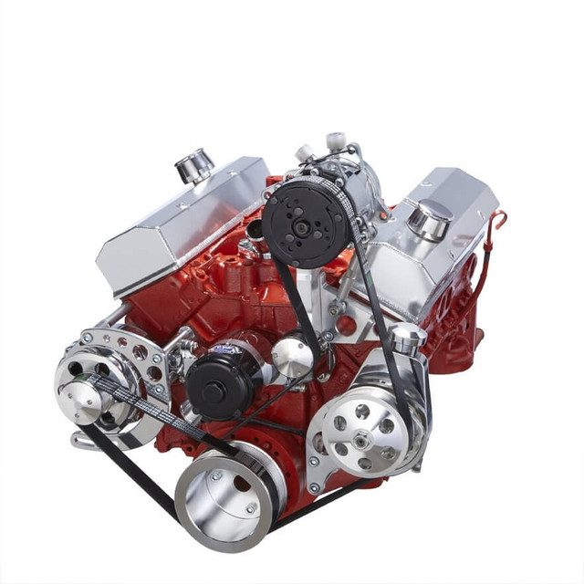 CVF Racing - CVF Chevy Small Block Serpentine Conversion System with AC, Alternator, Power Steering Brackets, For Electric Water Pump - Polished - Image 1