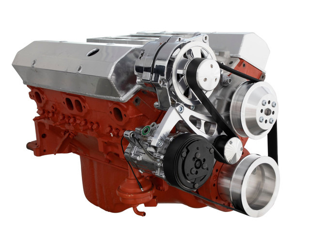 CVF Racing - CVF Chevy Small Block Serpentine Conversion System with Mid-Mount AC, Alternator Brackets, For Long Water Pump - Polished - Image 1