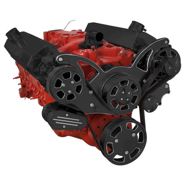 CVF Racing - CVF Chevy Small Block Serpentine System with AC & Alternator (All Inclusive) - Black Diamond - Image 1