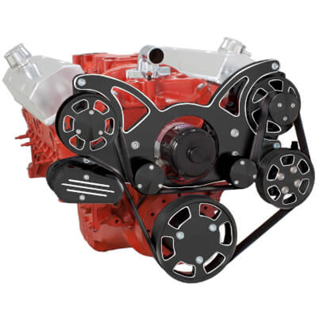 CVF Racing - CVF Chevy Small Block Serpentine System with Power Steering & Alternator with Electric Water Pump (All Inclusive) - Black Diamond - Image 1