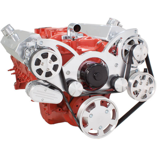 CVF Racing - CVF Chevy Small Block Mid-Mount Serpentine System with AC, Power Steering & Alternator with Electric Water Pump (All Inclusive) - Polished - Image 1