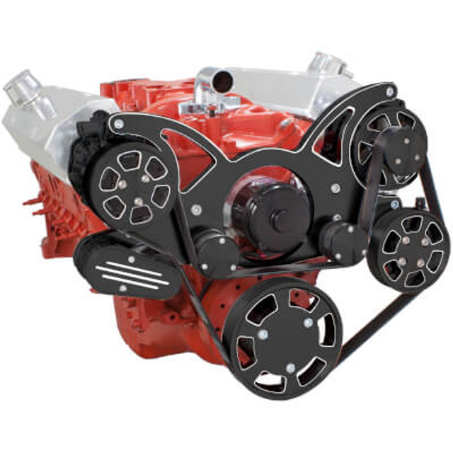 CVF Racing - CVF Chevy Small Block Serpentine System with AC, Power Steering & Alternator with Electric Water Pump (All Inclusive) - Black Diamond - Image 1
