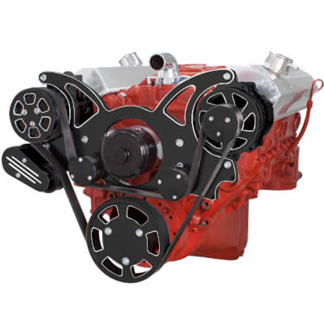 CVF Racing - CVF Chevy Small Block Serpentine System with AC & Alternator with Electric Water Pump (All Inclusive) - Black Diamond - Image 1