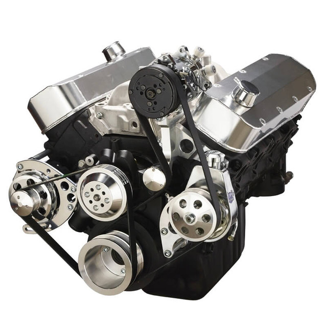 CVF Racing - CVF Chevy Big Block Serpentine Serpentine Conversion Kit with AC, Alternator & Power Steering Brackets, For Long Water Pump - Polished - Image 1