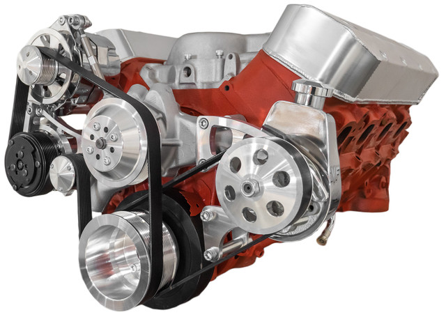 CVF Racing - CVF Chevy Big Block Serpentine Serpentine Conversion Kit with Mid-Mount AC, Alternator, Power Steering, Long Water Pump - Polished - Image 1