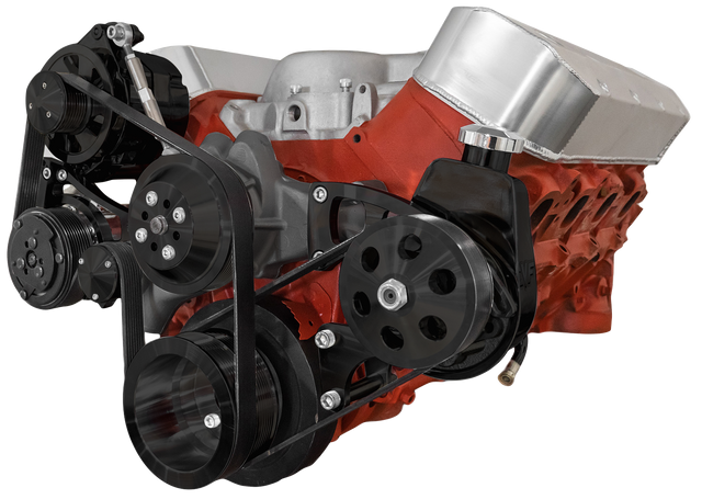 CVF Racing - CVF Chevy Big Block Serpentine Serpentine Conversion Kit with Mid-Mount AC, Alternator, Power Steering, Long Water Pump - Black - Image 1