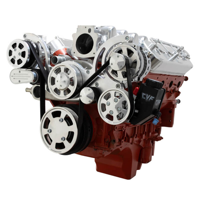 CVF Racing - CVF Chevy LS Mid-Mount Serpentine System with AC, Alternator & Power Steering - Polished (All Inclusive) - Image 1