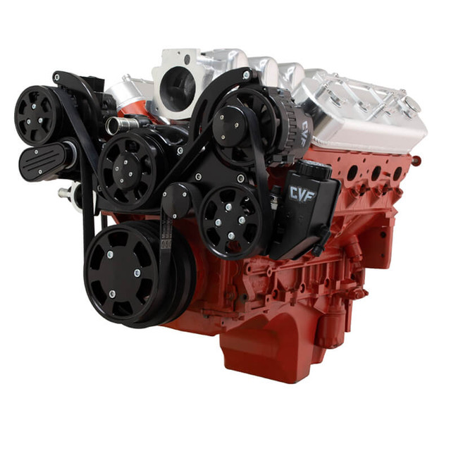 CVF Racing - CVF Chevy LS Mid-Mount Serpentine System with AC, Alternator & Power Steering - Black (All Inclusive) - Image 1