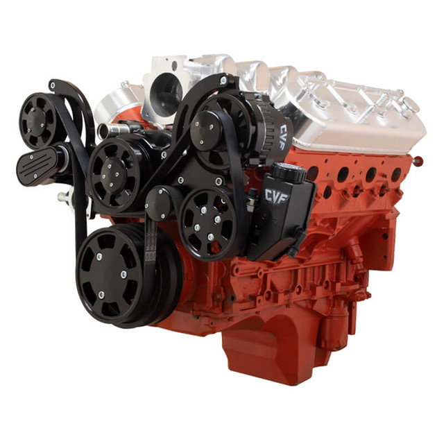 CVF Racing - CVF Chevy LS Mid-Mount Serpentine System with Power Steering & Alternator - Black (All Inclusive) - Image 1