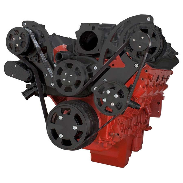 CVF Racing - CVF Chevy LS High-Mount Serpentine System with AC & Alternator - Black (All Inclusive) - Image 1