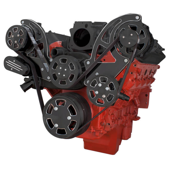 CVF Racing - CVF Chevy LS High-Mount Serpentine System with AC & Alternator - Black Diamond (All Inclusive) - Image 1