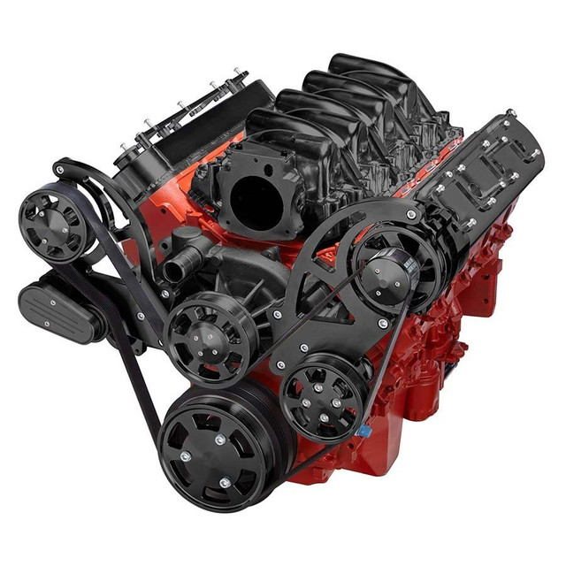 CVF Racing - CVF Chevy LS High-Mount Serpentine System with Power Steering & Alternator - Black (All Inclusive) - Image 1