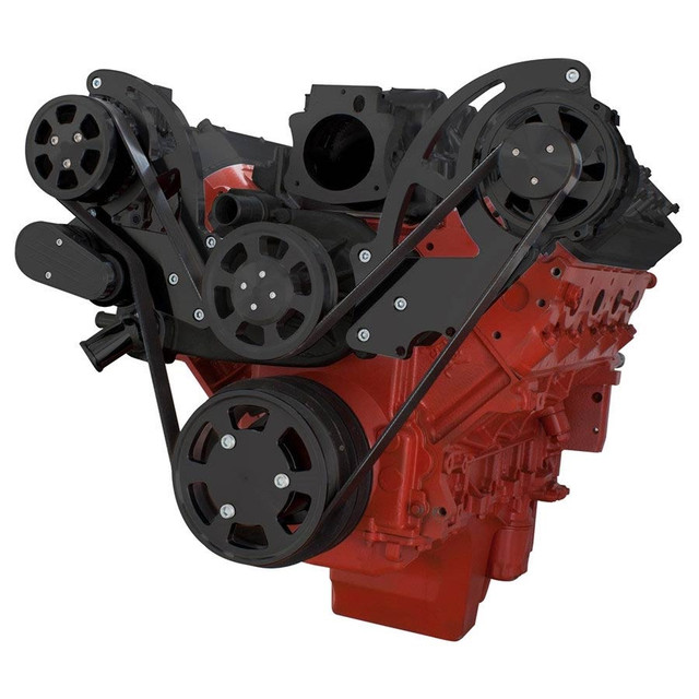 CVF Racing - CVF Chevy LS High-Mount Serpentine System with AC & Alternator - Black (All Inclusive) - Image 1