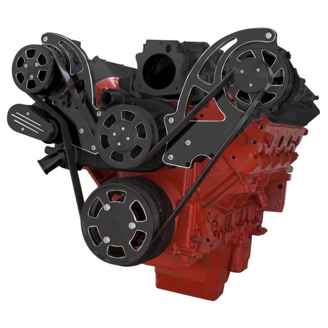 CVF Racing - CVF Chevy LS High-Mount Serpentine System with AC & Alternator - Black Diamond (All Inclusive) - Image 1